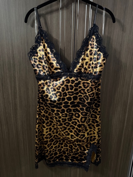 Fashion Nova Dresses & Skirts - Fashion Nova Leopard Satin Lace Slip Dress - Black & Brown